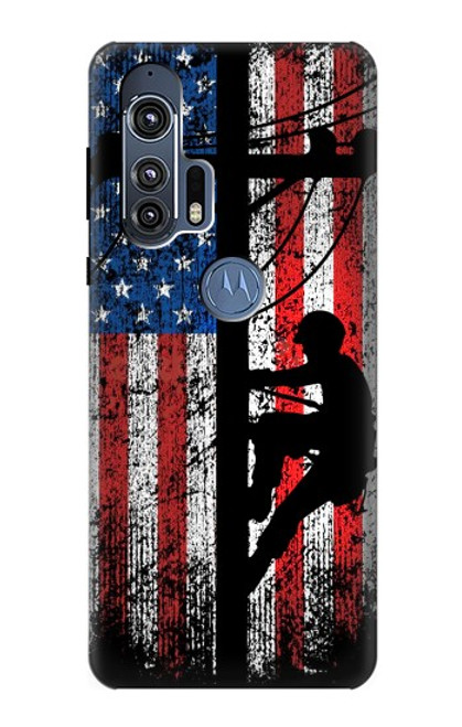 S3803 電気技師ラインマンアメリカ国旗 Electrician Lineman American Flag Motorola Edge+ バックケース、フリップケース・カバー