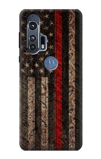 S3804 消防士メタルレッドラインフラググラフィック Fire Fighter Metal Red Line Flag Graphic Motorola Edge+ バックケース、フリップケース・カバー