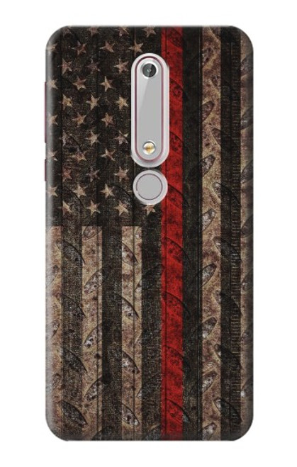 S3804 消防士メタルレッドラインフラググラフィック Fire Fighter Metal Red Line Flag Graphic Nokia 6.1, Nokia 6 2018 バックケース、フリップケース・カバー