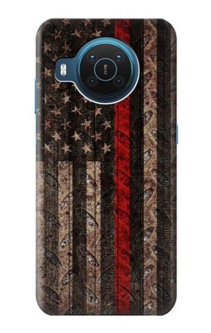 S3804 消防士メタルレッドラインフラググラフィック Fire Fighter Metal Red Line Flag Graphic Nokia X20 バックケース、フリップケース・カバー