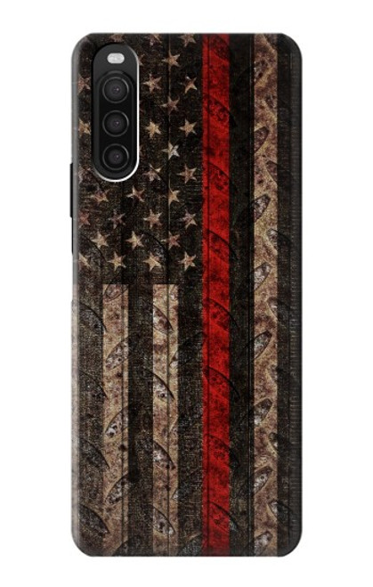 S3804 消防士メタルレッドラインフラググラフィック Fire Fighter Metal Red Line Flag Graphic Sony Xperia 10 III バックケース、フリップケース・カバー