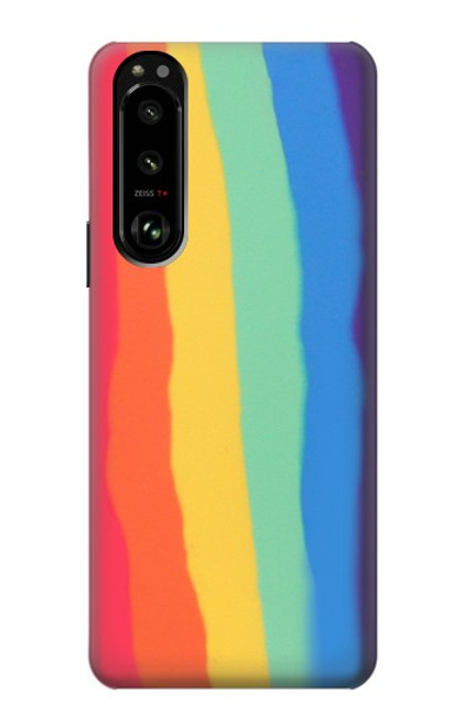 S3799 かわいい縦水彩レインボー Cute Vertical Watercolor Rainbow Sony Xperia 5 III バックケース、フリップケース・カバー