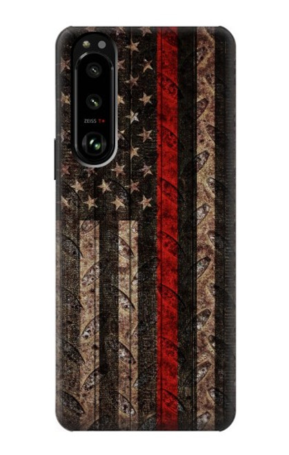 S3804 消防士メタルレッドラインフラググラフィック Fire Fighter Metal Red Line Flag Graphic Sony Xperia 5 III バックケース、フリップケース・カバー