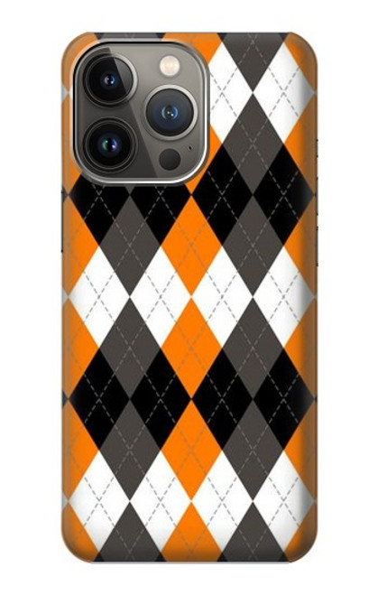S3421 黒 オレンジ 白 アーガイルプラッド Black Orange White Argyle Plaid iPhone 13 Pro バックケース、フリップケース・カバー