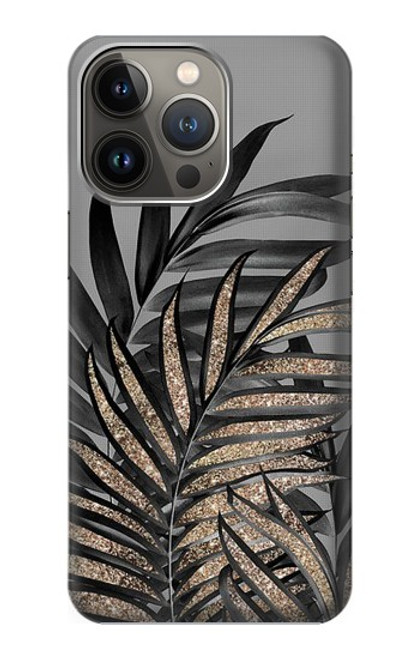 S3692 灰色の黒いヤシの葉 Gray Black Palm Leaves iPhone 13 Pro バックケース、フリップケース・カバー