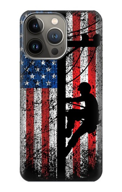 S3803 電気技師ラインマンアメリカ国旗 Electrician Lineman American Flag iPhone 13 Pro バックケース、フリップケース・カバー