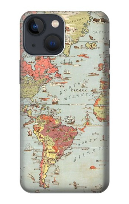 S3418 ヴィンテージの世界地図 Vintage World Map iPhone 13 mini バックケース、フリップケース・カバー