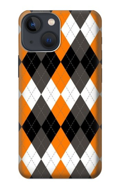 S3421 黒 オレンジ 白 アーガイルプラッド Black Orange White Argyle Plaid iPhone 13 mini バックケース、フリップケース・カバー