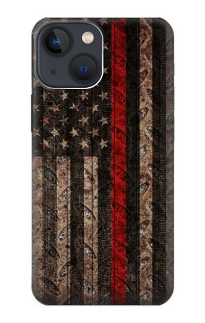 S3804 消防士メタルレッドラインフラググラフィック Fire Fighter Metal Red Line Flag Graphic iPhone 13 mini バックケース、フリップケース・カバー