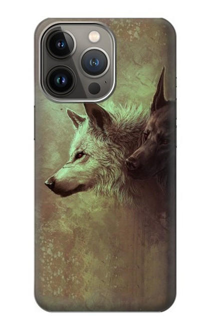 S0931 白狼と黒狼 White Black Wolf iPhone 13 Pro Max バックケース、フリップケース・カバー