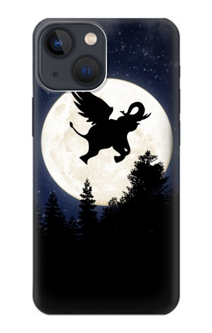 S3323 飛び象満月の夜 Flying Elephant Full Moon Night iPhone 13 バックケース、フリップケース・カバー