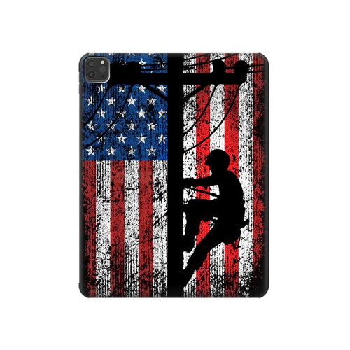 S3803 電気技師ラインマンアメリカ国旗 Electrician Lineman American Flag iPad Pro 11 (2021,2020,2018, 3rd, 2nd, 1st) タブレットケース