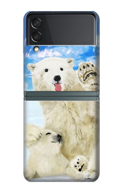 S3794 北極シロクマはシールに恋するペイント Arctic Polar Bear in Love with Seal Paint Samsung Galaxy Z Flip 3 5G バックケース、フリップケース・カバー