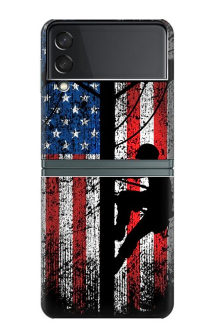 S3803 電気技師ラインマンアメリカ国旗 Electrician Lineman American Flag Samsung Galaxy Z Flip 3 5G バックケース、フリップケース・カバー