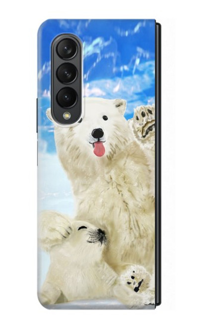 S3794 北極シロクマはシールに恋するペイント Arctic Polar Bear in Love with Seal Paint Samsung Galaxy Z Fold 3 5G バックケース、フリップケース・カバー