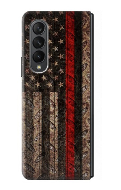 S3804 消防士メタルレッドラインフラググラフィック Fire Fighter Metal Red Line Flag Graphic Samsung Galaxy Z Fold 3 5G バックケース、フリップケース・カバー