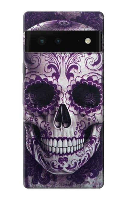 S3582 紫の頭蓋骨 Purple Sugar Skull Google Pixel 6 バックケース、フリップケース・カバー