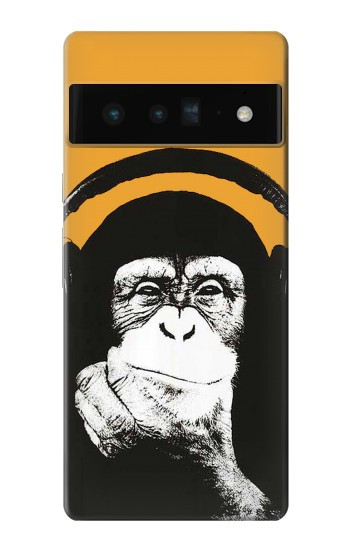 S2324 ヘッドフォンポップミュージックと面白い猿 Funny Monkey with Headphone Pop Music Google Pixel 6 Pro バックケース、フリップケース・カバー