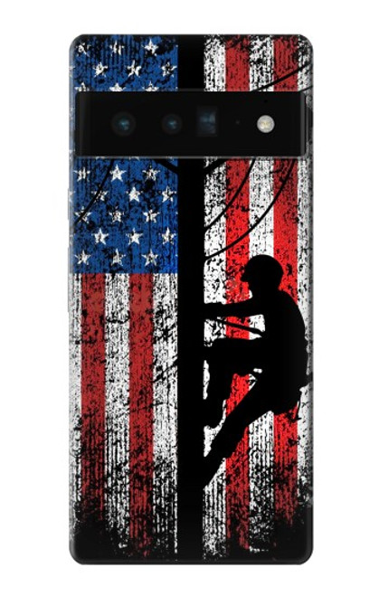 S3803 電気技師ラインマンアメリカ国旗 Electrician Lineman American Flag Google Pixel 6 Pro バックケース、フリップケース・カバー