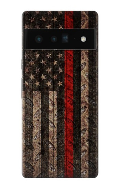 S3804 消防士メタルレッドラインフラググラフィック Fire Fighter Metal Red Line Flag Graphic Google Pixel 6 Pro バックケース、フリップケース・カバー