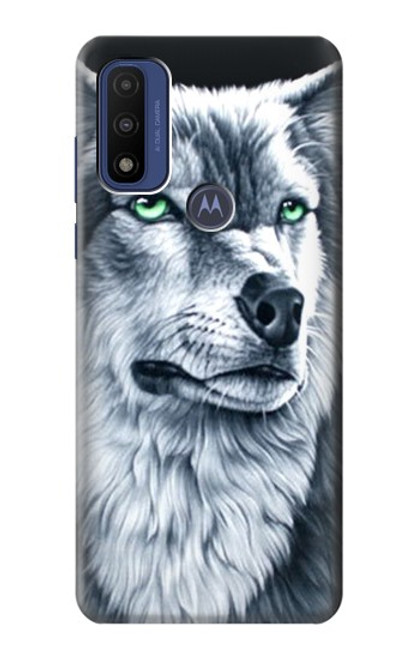 S0123 狼 ウルフ Grim White Wolf Motorola G Pure バックケース、フリップケース・カバー