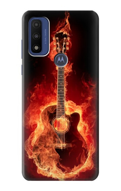 S0415 火ギター Fire Guitar Burn Motorola G Pure バックケース、フリップケース・カバー