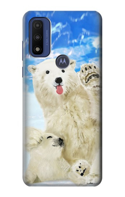 S3794 北極シロクマはシールに恋するペイント Arctic Polar Bear in Love with Seal Paint Motorola G Pure バックケース、フリップケース・カバー