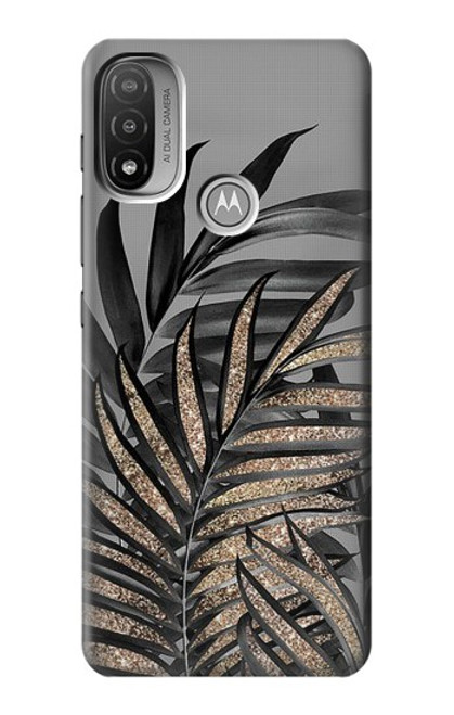S3692 灰色の黒いヤシの葉 Gray Black Palm Leaves Motorola Moto E20,E30,E40  バックケース、フリップケース・カバー
