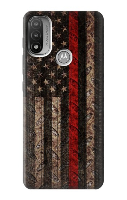 S3804 消防士メタルレッドラインフラググラフィック Fire Fighter Metal Red Line Flag Graphic Motorola Moto E20,E30,E40  バックケース、フリップケース・カバー