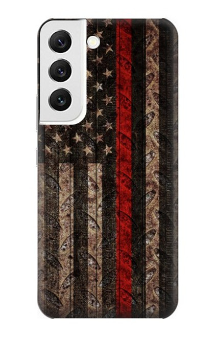 S3804 消防士メタルレッドラインフラググラフィック Fire Fighter Metal Red Line Flag Graphic Samsung Galaxy S22 バックケース、フリップケース・カバー