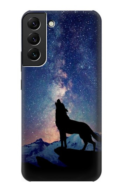S3555 狼 Wolf Howling Million Star Samsung Galaxy S22 Plus バックケース、フリップケース・カバー