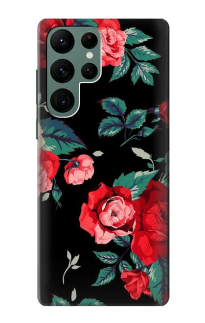 S3112 黒バラ パターン Rose Floral Pattern Black Samsung Galaxy S22 Ultra バックケース、フリップケース・カバー