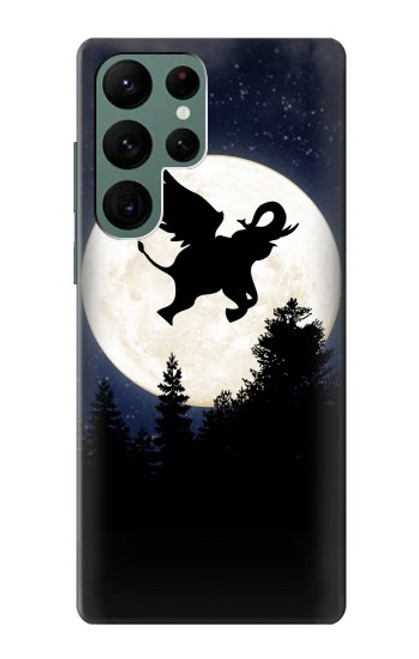 S3323 飛び象満月の夜 Flying Elephant Full Moon Night Samsung Galaxy S22 Ultra バックケース、フリップケース・カバー