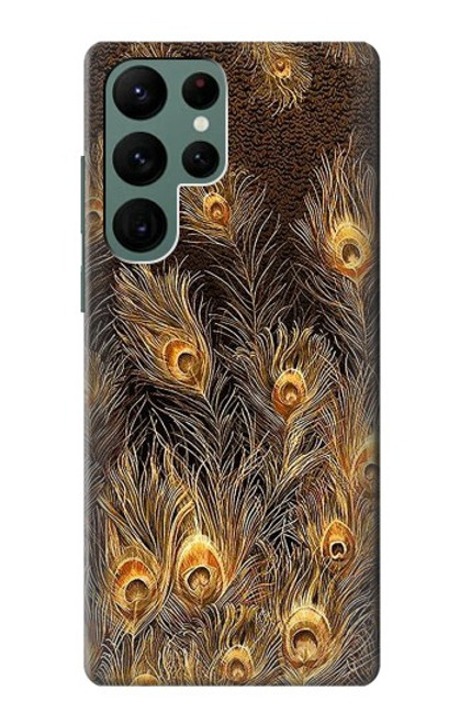 S3691 ゴールドピーコックフェザー Gold Peacock Feather Samsung Galaxy S22 Ultra バックケース、フリップケース・カバー