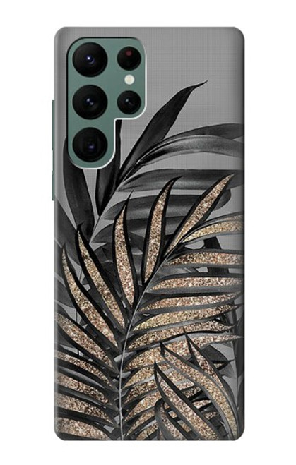 S3692 灰色の黒いヤシの葉 Gray Black Palm Leaves Samsung Galaxy S22 Ultra バックケース、フリップケース・カバー