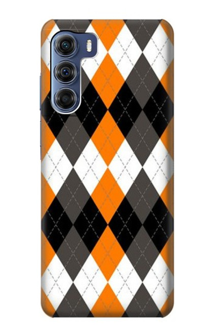 S3421 黒 オレンジ 白 アーガイルプラッド Black Orange White Argyle Plaid Motorola Edge S30 バックケース、フリップケース・カバー