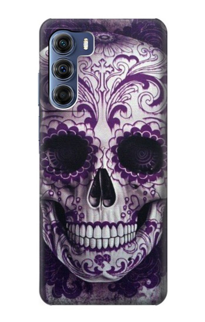 S3582 紫の頭蓋骨 Purple Sugar Skull Motorola Edge S30 バックケース、フリップケース・カバー