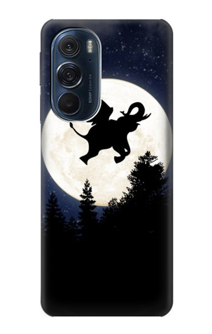 S3323 飛び象満月の夜 Flying Elephant Full Moon Night Motorola Edge X30 バックケース、フリップケース・カバー