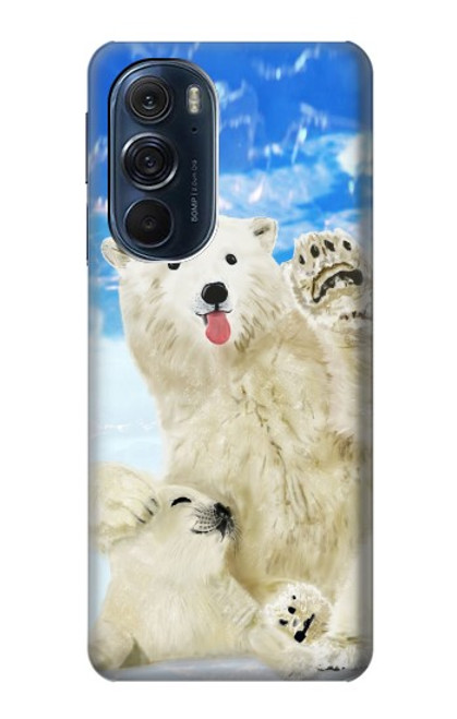 S3794 北極シロクマはシールに恋するペイント Arctic Polar Bear in Love with Seal Paint Motorola Edge X30 バックケース、フリップケース・カバー