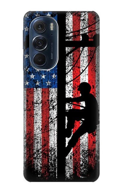 S3803 電気技師ラインマンアメリカ国旗 Electrician Lineman American Flag Motorola Edge X30 バックケース、フリップケース・カバー