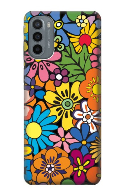 S3281 カラフルなヒッピーの花のパターン Colorful Hippie Flowers Pattern Motorola Moto G31 バックケース、フリップケース・カバー