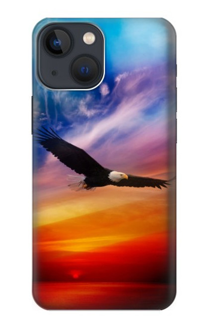 S3841 白頭ワシ カラフルな空 Bald Eagle Flying Colorful Sky iPhone 13 mini バックケース、フリップケース・カバー