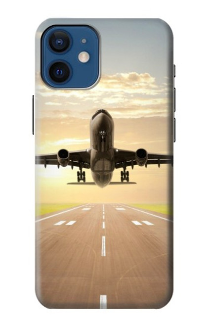 S3837 飛行機離陸日の出 Airplane Take off Sunrise iPhone 12 mini バックケース、フリップケース・カバー