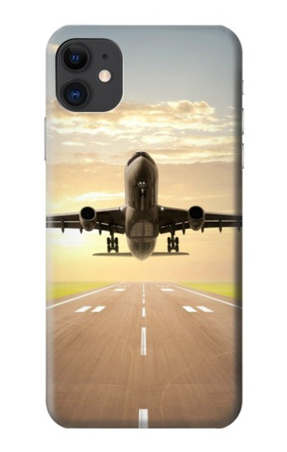 S3837 飛行機離陸日の出 Airplane Take off Sunrise iPhone 11 バックケース、フリップケース・カバー