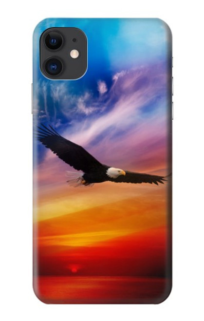 S3841 白頭ワシ カラフルな空 Bald Eagle Flying Colorful Sky iPhone 11 バックケース、フリップケース・カバー