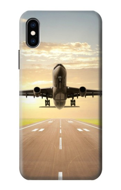 S3837 飛行機離陸日の出 Airplane Take off Sunrise iPhone X, iPhone XS バックケース、フリップケース・カバー