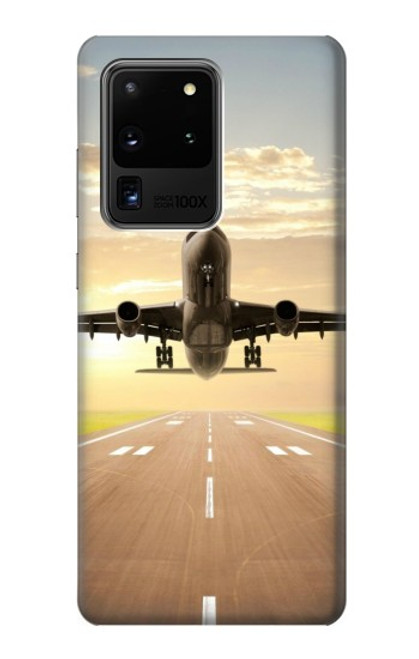 S3837 飛行機離陸日の出 Airplane Take off Sunrise Samsung Galaxy S20 Ultra バックケース、フリップケース・カバー