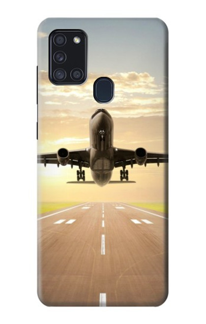 S3837 飛行機離陸日の出 Airplane Take off Sunrise Samsung Galaxy A21s バックケース、フリップケース・カバー