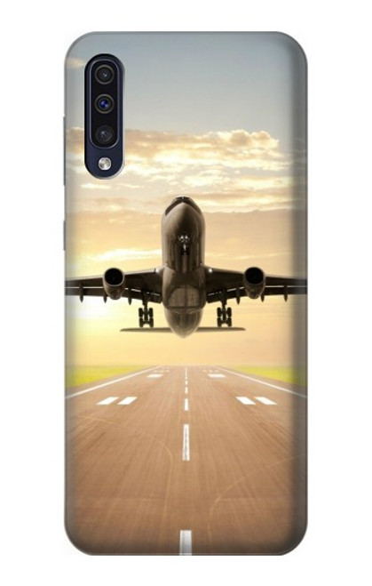 S3837 飛行機離陸日の出 Airplane Take off Sunrise Samsung Galaxy A50 バックケース、フリップケース・カバー