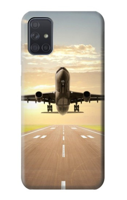 S3837 飛行機離陸日の出 Airplane Take off Sunrise Samsung Galaxy A71 バックケース、フリップケース・カバー